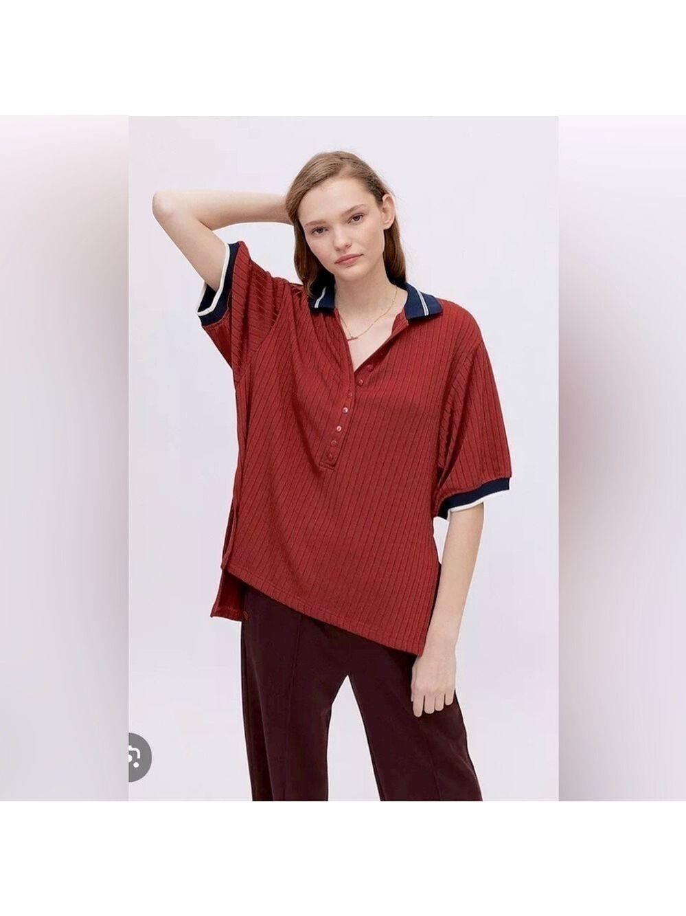 Urban Outfitters UO Farrah Polo Shirt Oversized Relaxed Fit High Low Top Small